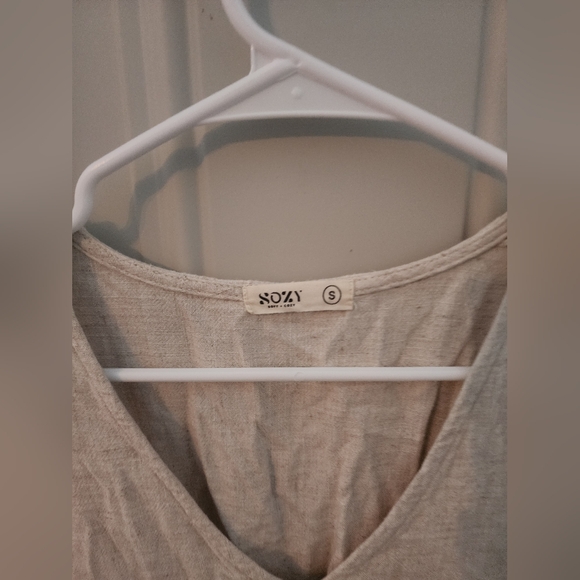 Sozy Adalyne Linen Cream Button-Front Midi Dress - S - Picture 4 of 4